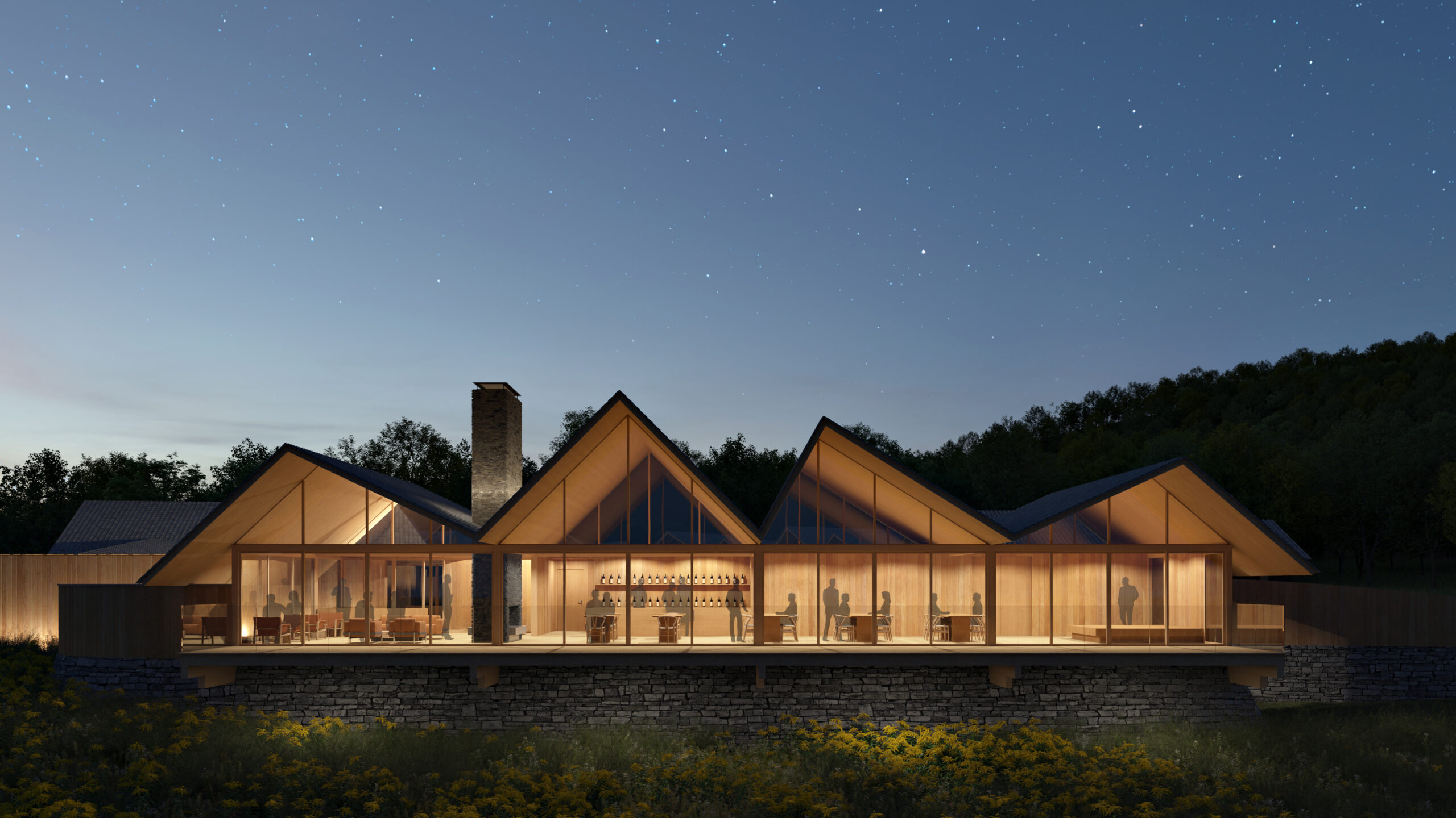 honkan main building full view at dusk